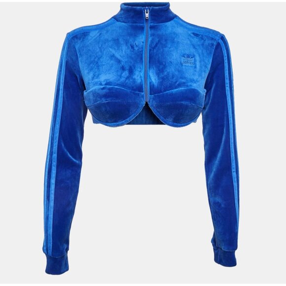 Adidas x Jeremy Scott blue‎ velour crop track jacket sz XL - Picture 1 of 8